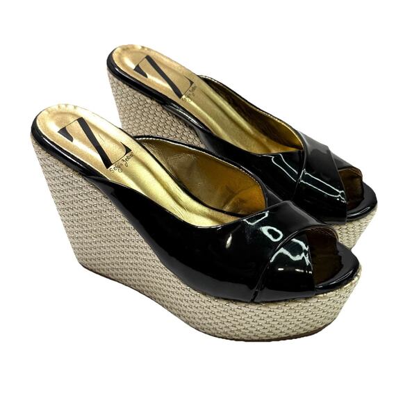 Sergio Zelcer Platform Wedges Heels Black Straps Sandals Size US 8 Brazil 37 - Picture 1 of 10